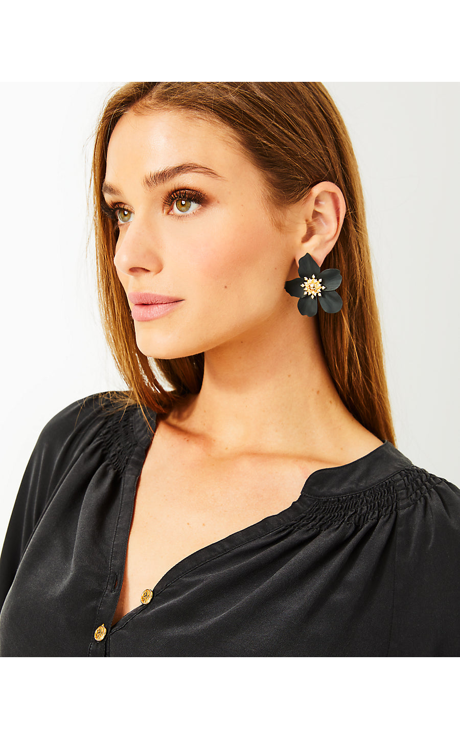 OVERSIZED ORCHID EARRINGS, ONYX