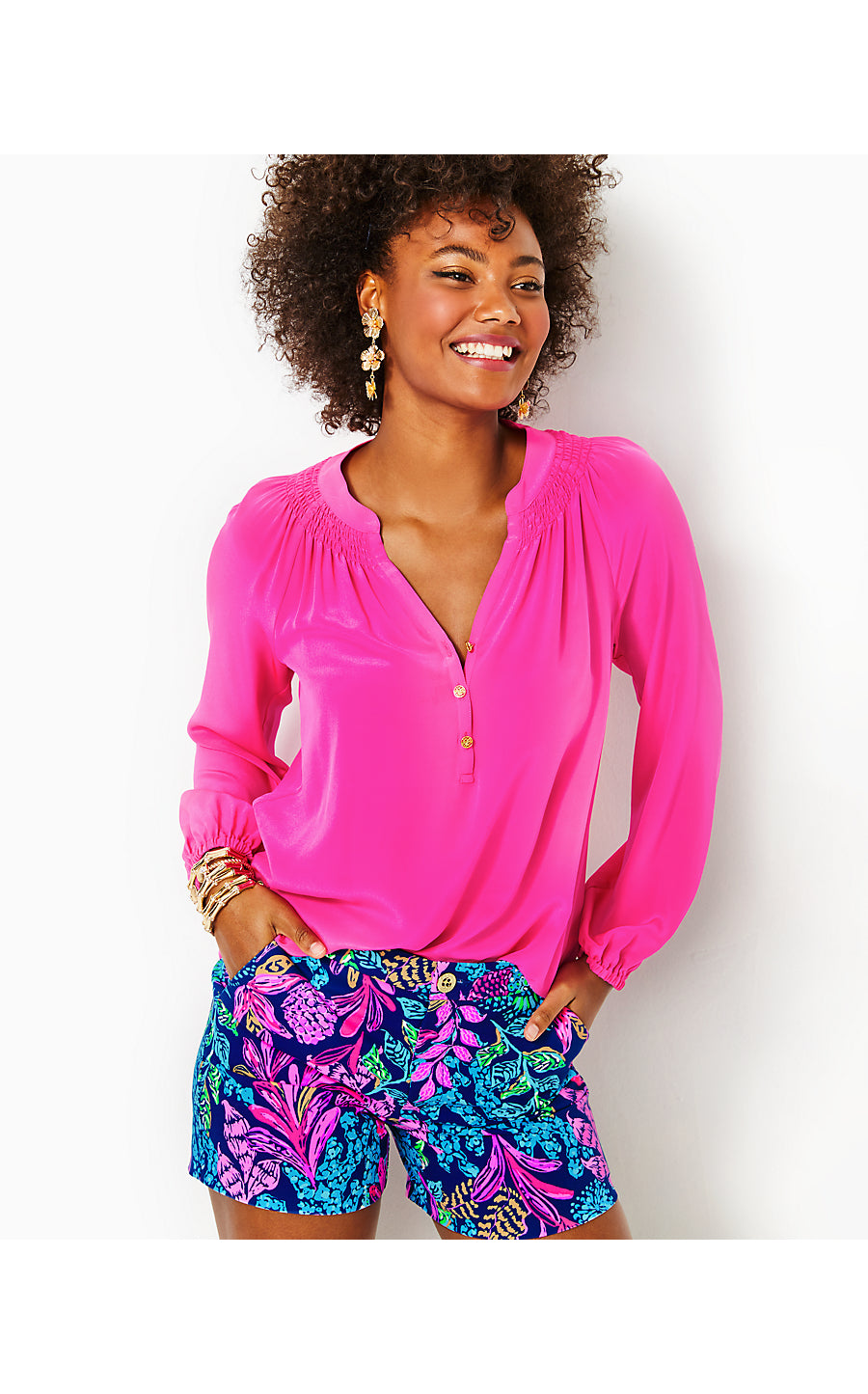 ELSA TOP, PINK PALMS