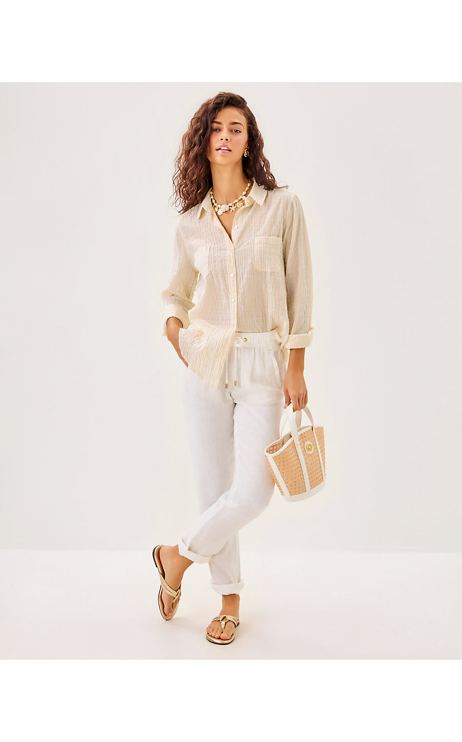 SEA VIEW BUTTON DOWN, WICKER TAN LTWT OXFORD STRIPE