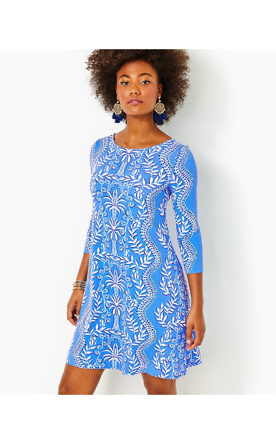 OPHELIA 3/4 SLEEVE DRESS, ABACO BLUE HAVE IT BOTH RAYS ENGINEERED KNIT DRESS