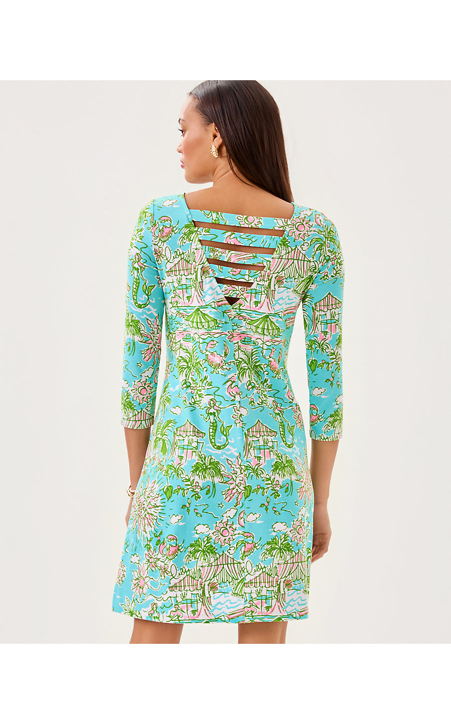 OPHELIA 3/4 SLEEVE DRESS, FRESH WATER BLUE SUNBATHERS BLISS