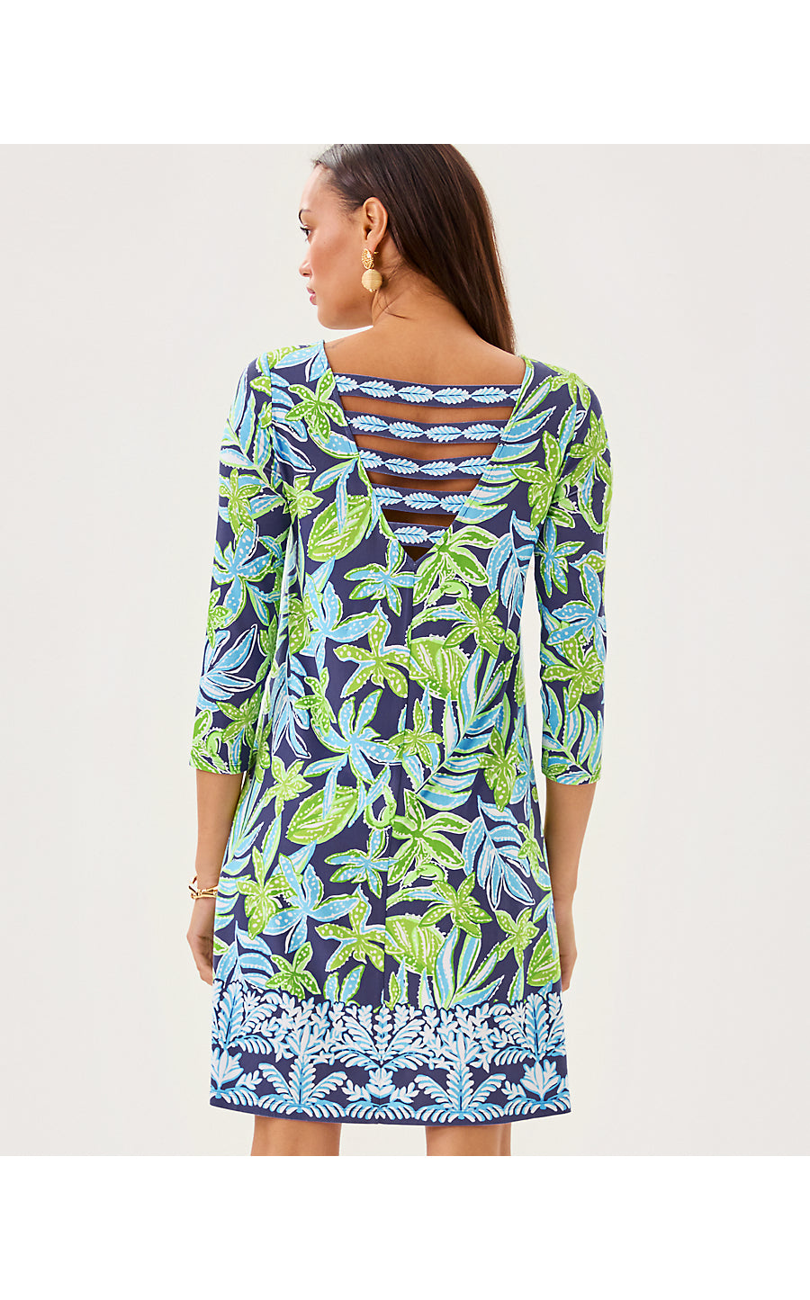 OPHELIA 3/4 SLEEVE DRESS, SAPPHIRE POOL TROPICAL TANGO ENGINEERED DRESS