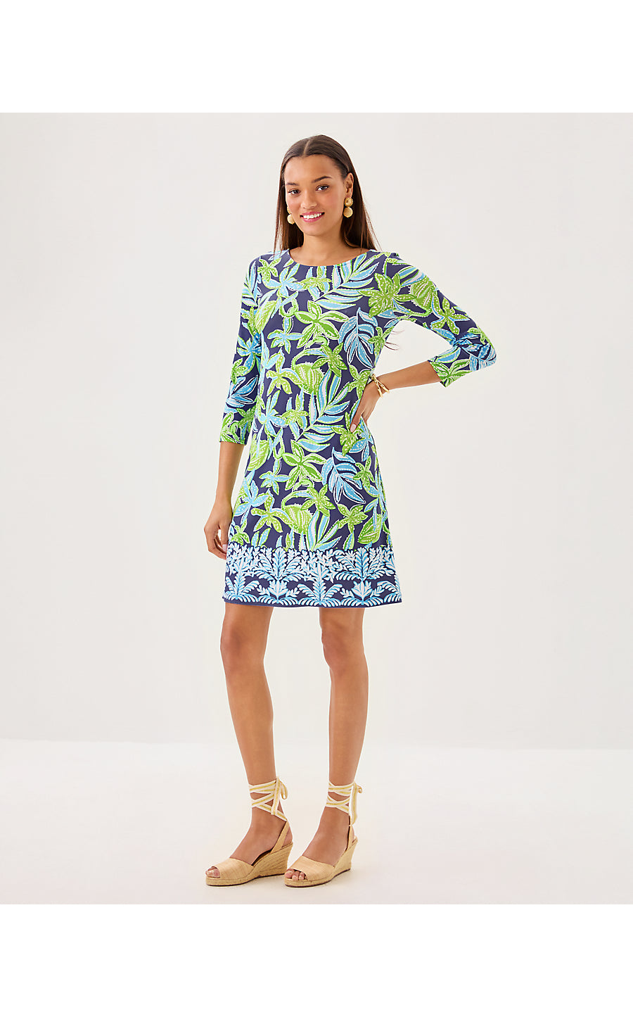 OPHELIA 3/4 SLEEVE DRESS, SAPPHIRE POOL TROPICAL TANGO ENGINEERED DRESS