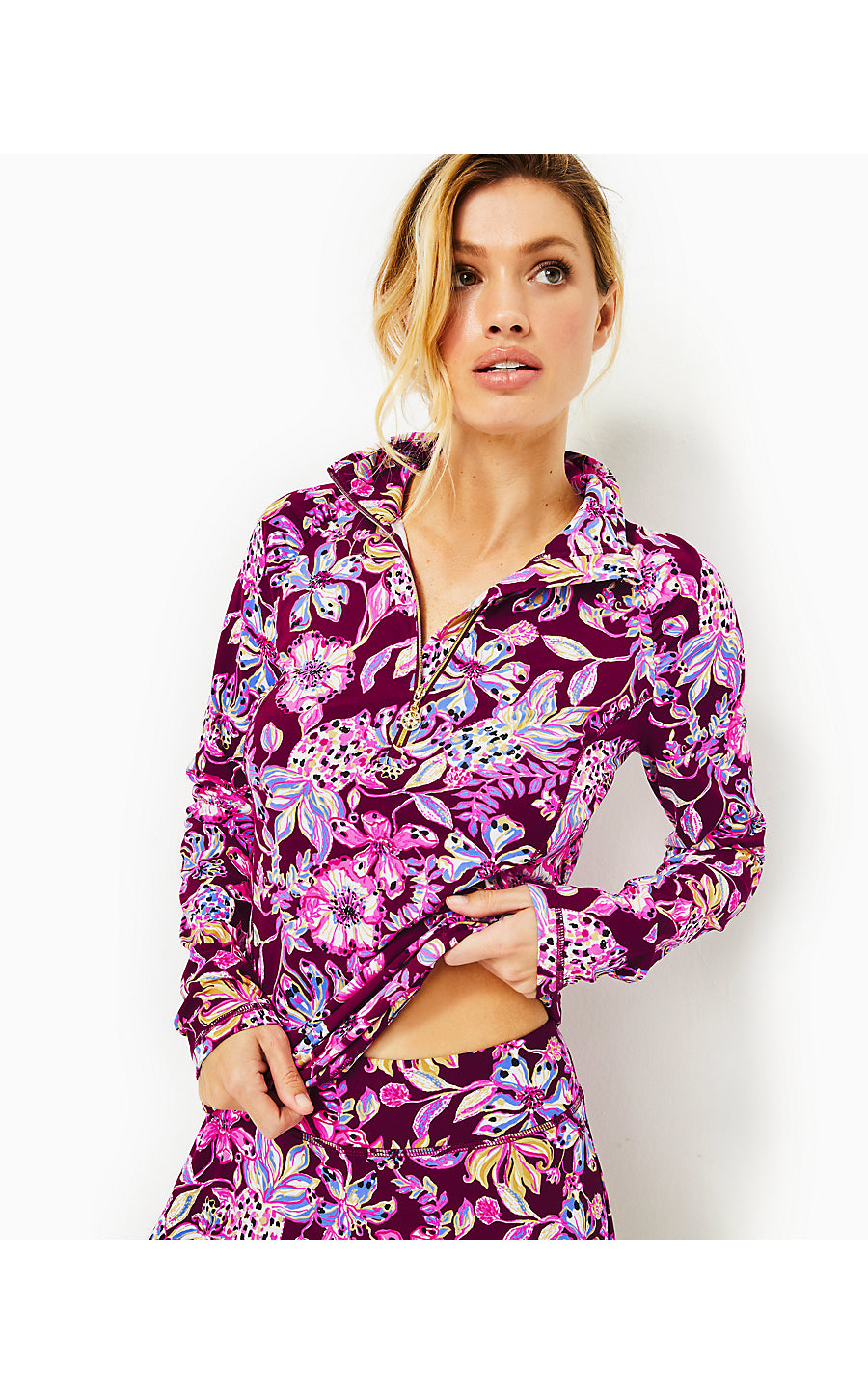 JUSTINE HALF ZIP UPF 50+, AMARENA CHERRY TROPICAL WITH A TWIST