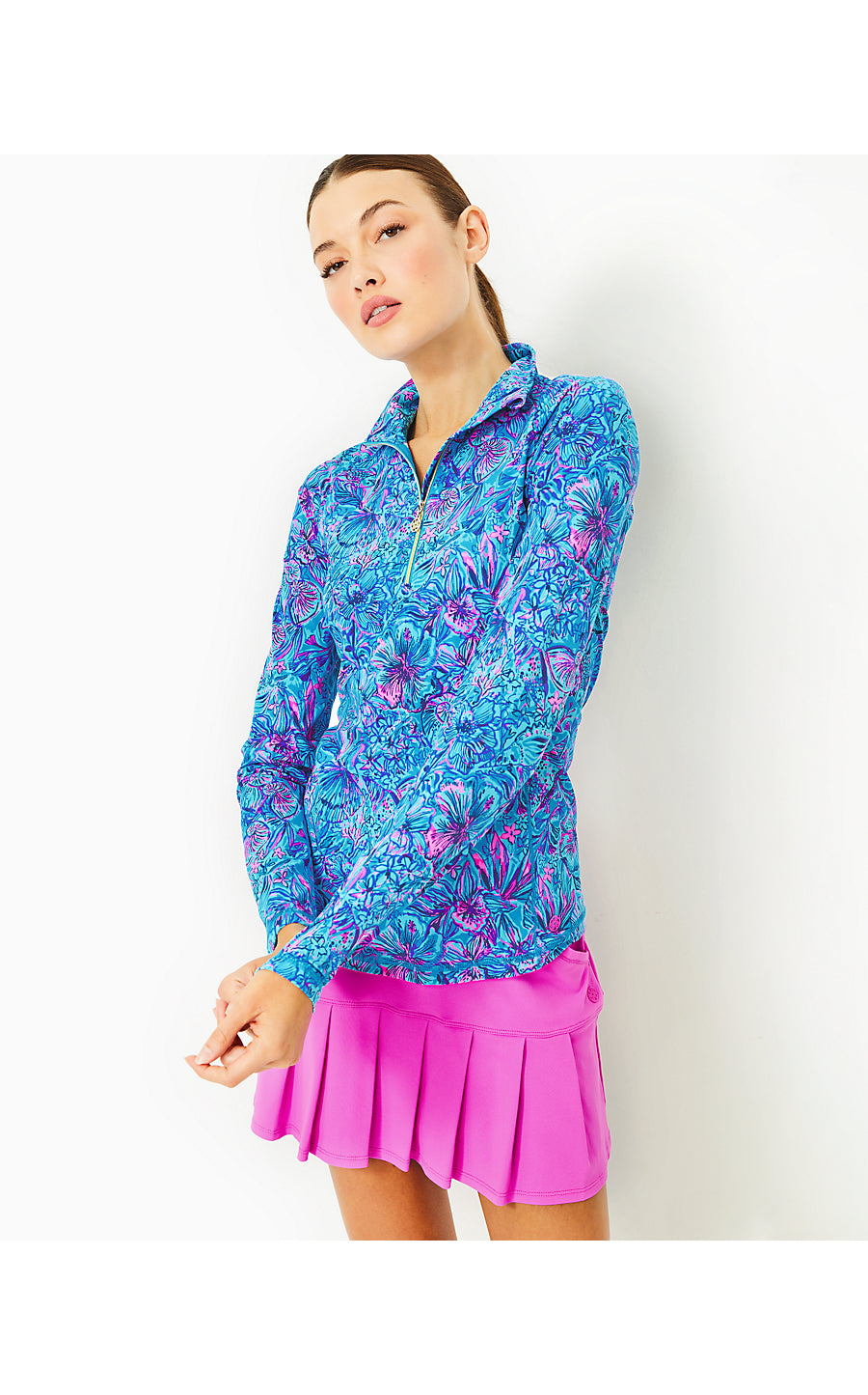 JUSTINE HALF ZIP UPF 50+, BREAKWATER BLUE SHELLS N BELLS