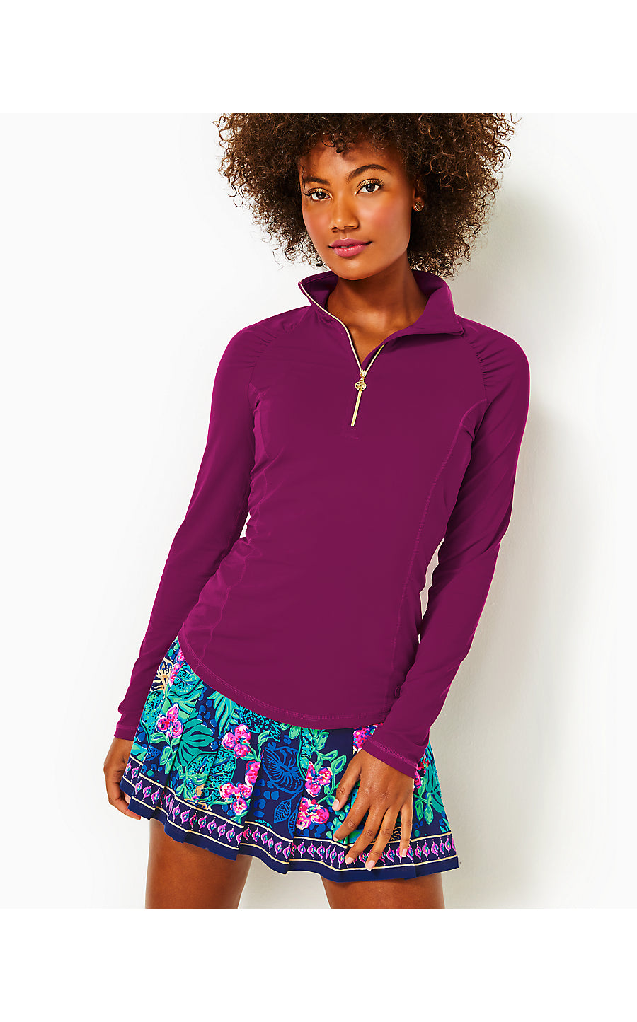 JUSTINE HALF ZIP UPF 50+, MULBERRY
