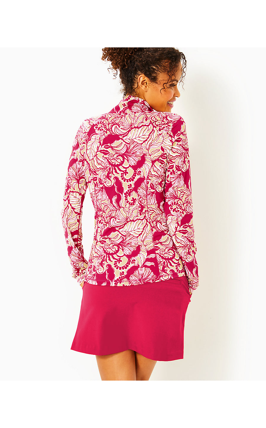 JUSTINE HALF ZIP UPF 50+, POINSETTIA RED ISLAND VIBES