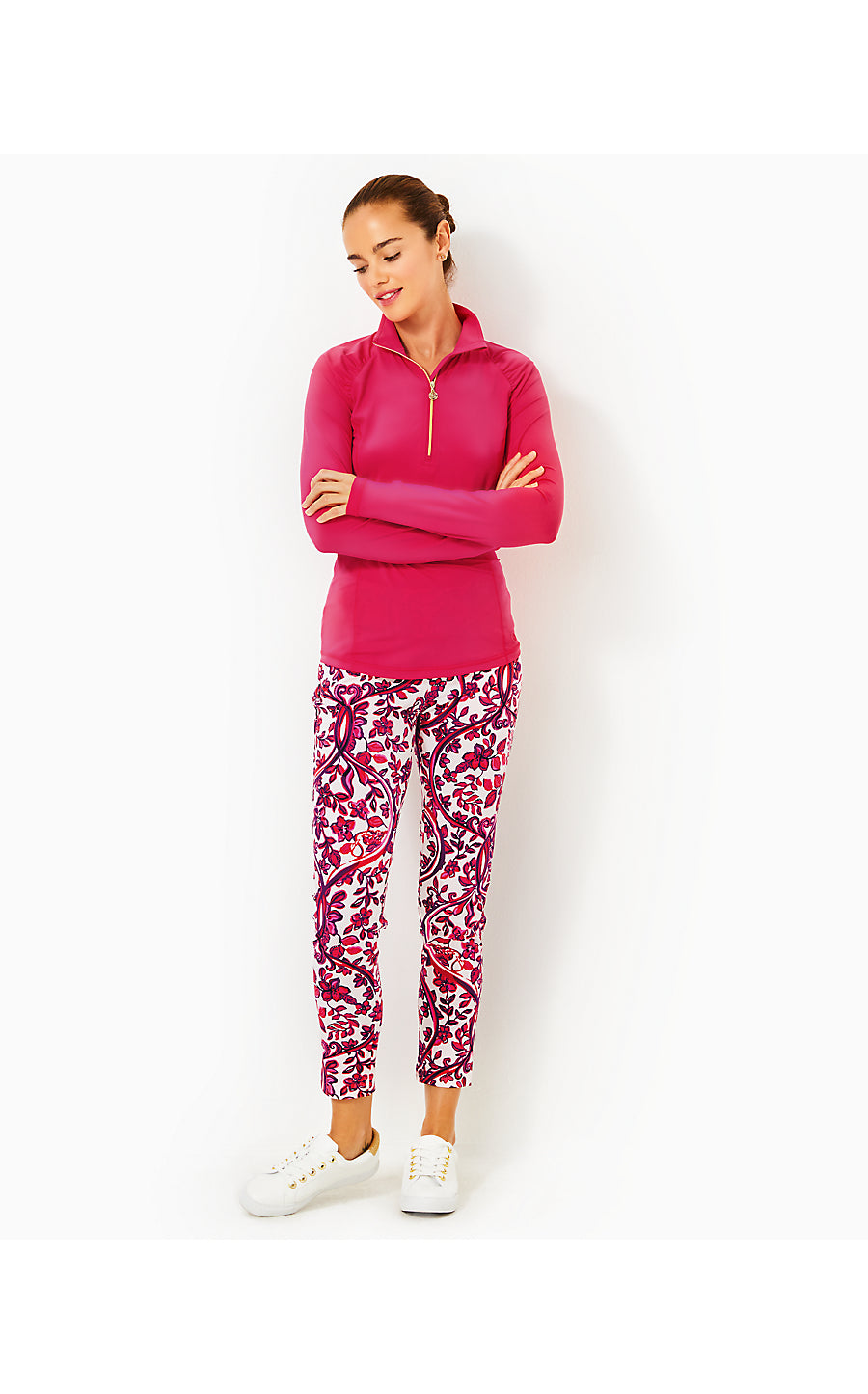 JUSTINE HALF ZIP UPF 50+, RASPBERRY ROUGE