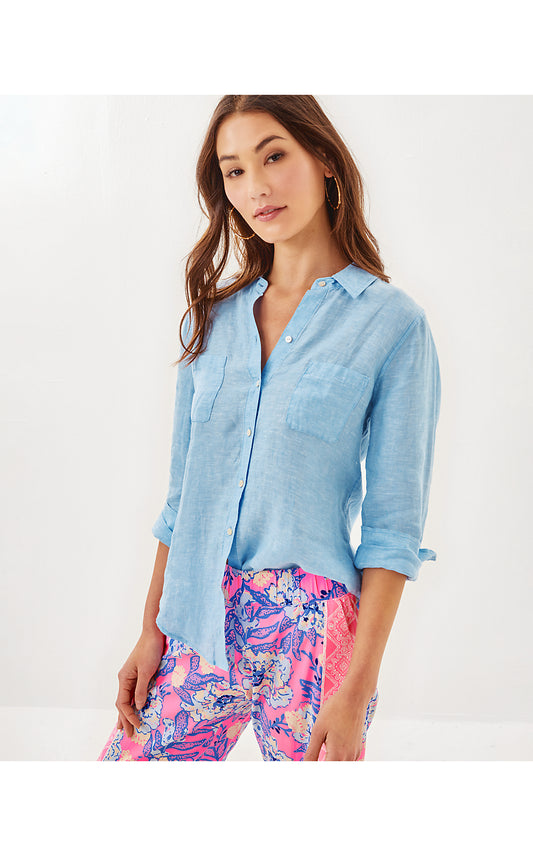 SEA VIEW BUTTON DOWN, BLUE PERI X RESORT WHITE