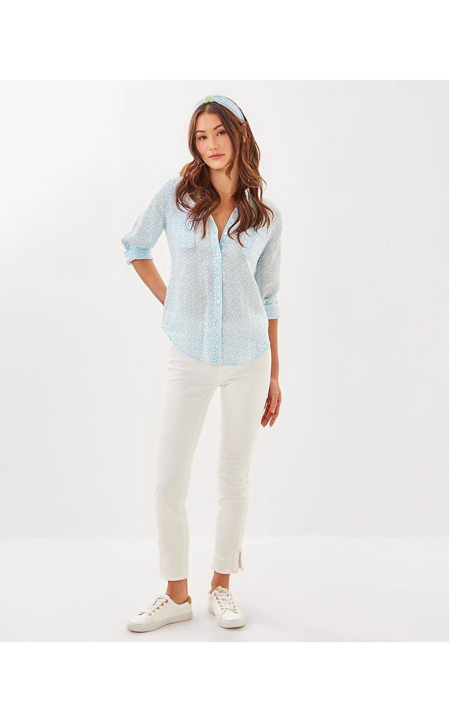SEA VIEW BUTTON DOWN, BLUETTE X RESORT WHITE BUTTERFLY PATTERN