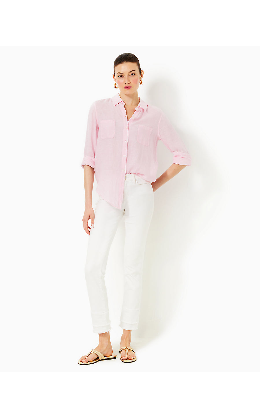SEA VIEW BUTTON DOWN, URCHIN PINK X RESORT WHITE