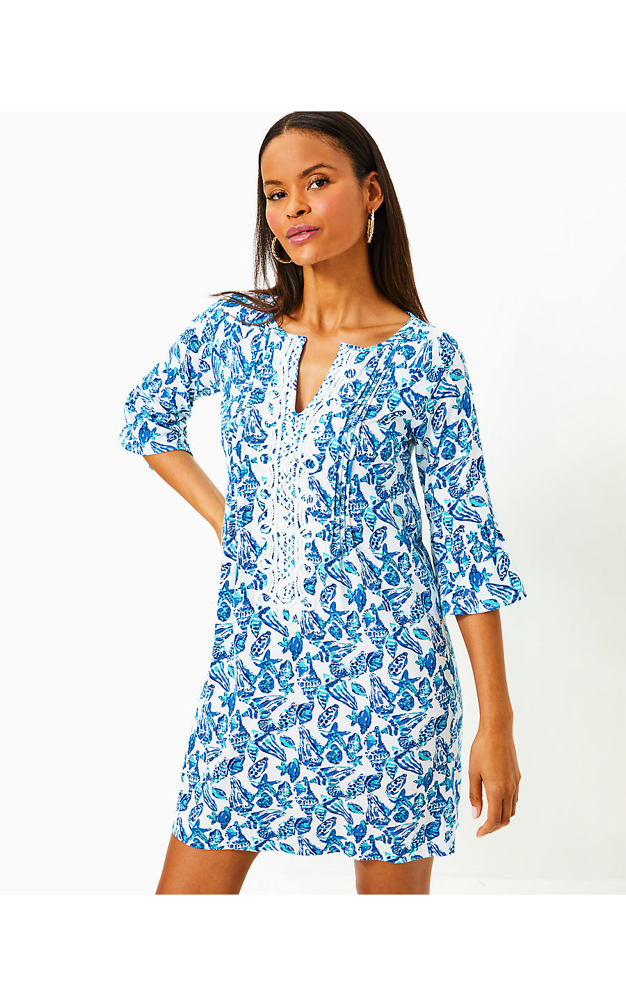 KRYSTA 3/4 SLEEVE DRESS, RESORT WHITE SHELL COLLECTOR