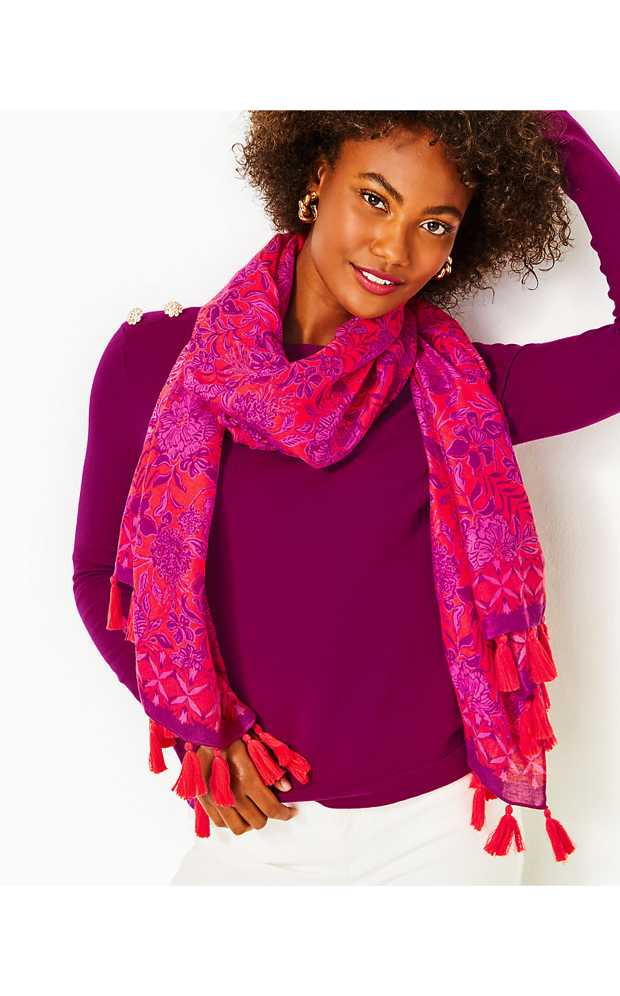 RESORT SCARF, AMARYLLIS RED SECRET HIDEAWAY ENGINEERED RESORT SCARF