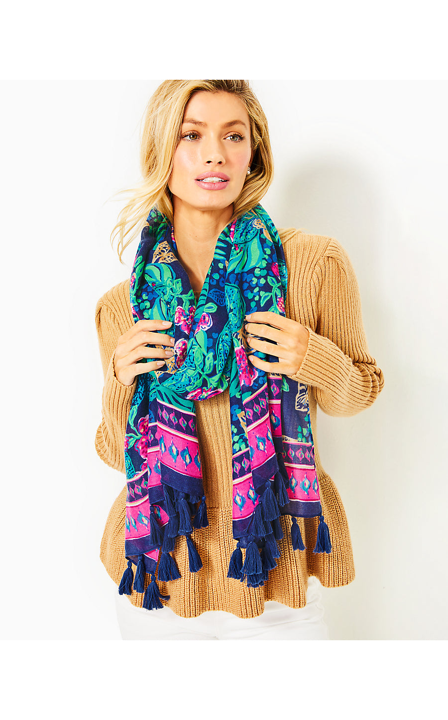 RESORT SCARF, LOW TIDE NAVY LIFE OF THE PARTY ENGINEERED RESORT SCARF