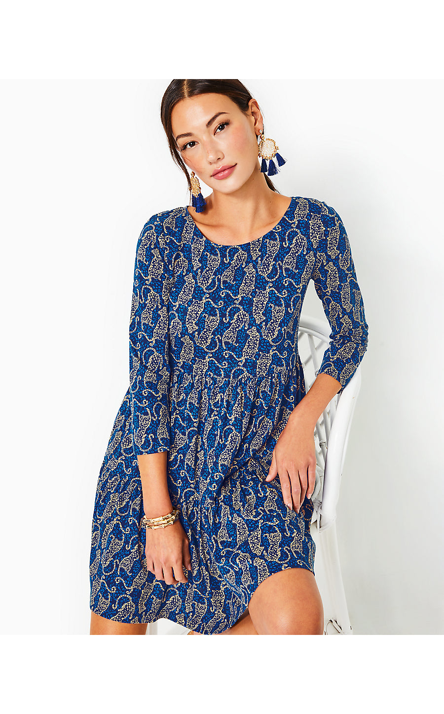 GEANNA 3/4 SLEEVE DRESS, LOW TIDE NAVY EASY TO SPOT