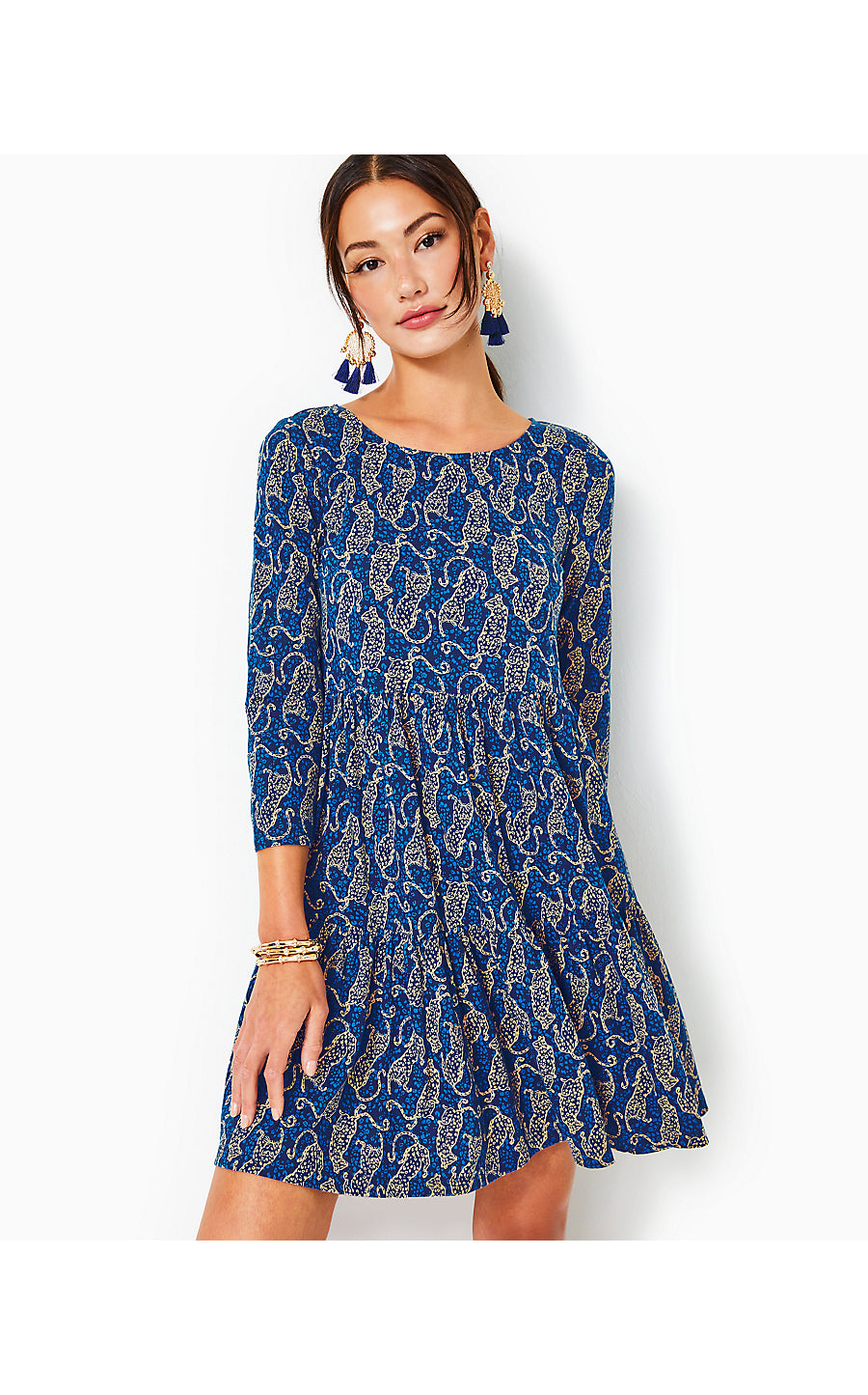GEANNA 3/4 SLEEVE DRESS, LOW TIDE NAVY EASY TO SPOT