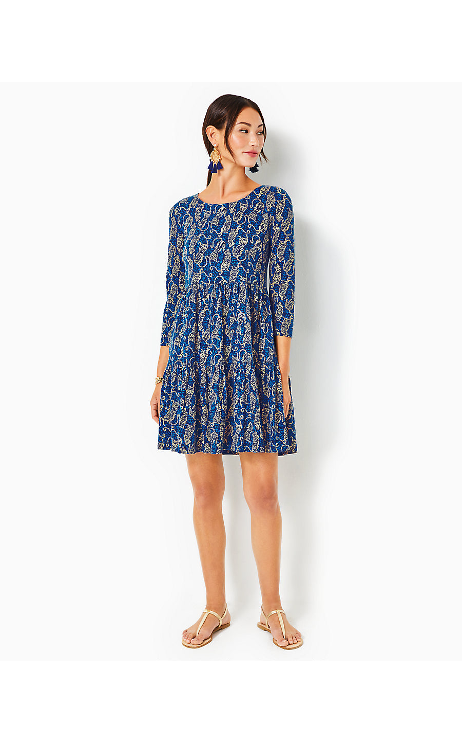 GEANNA 3/4 SLEEVE DRESS, LOW TIDE NAVY EASY TO SPOT