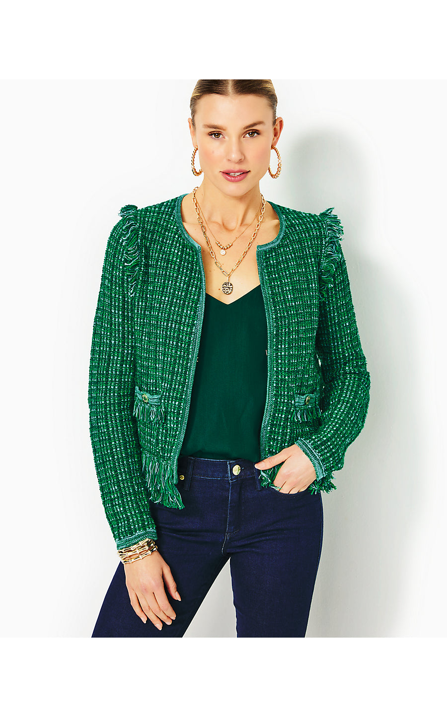 SIMORA CARDIGAN, EVERGREEN EXOTIC TWEED