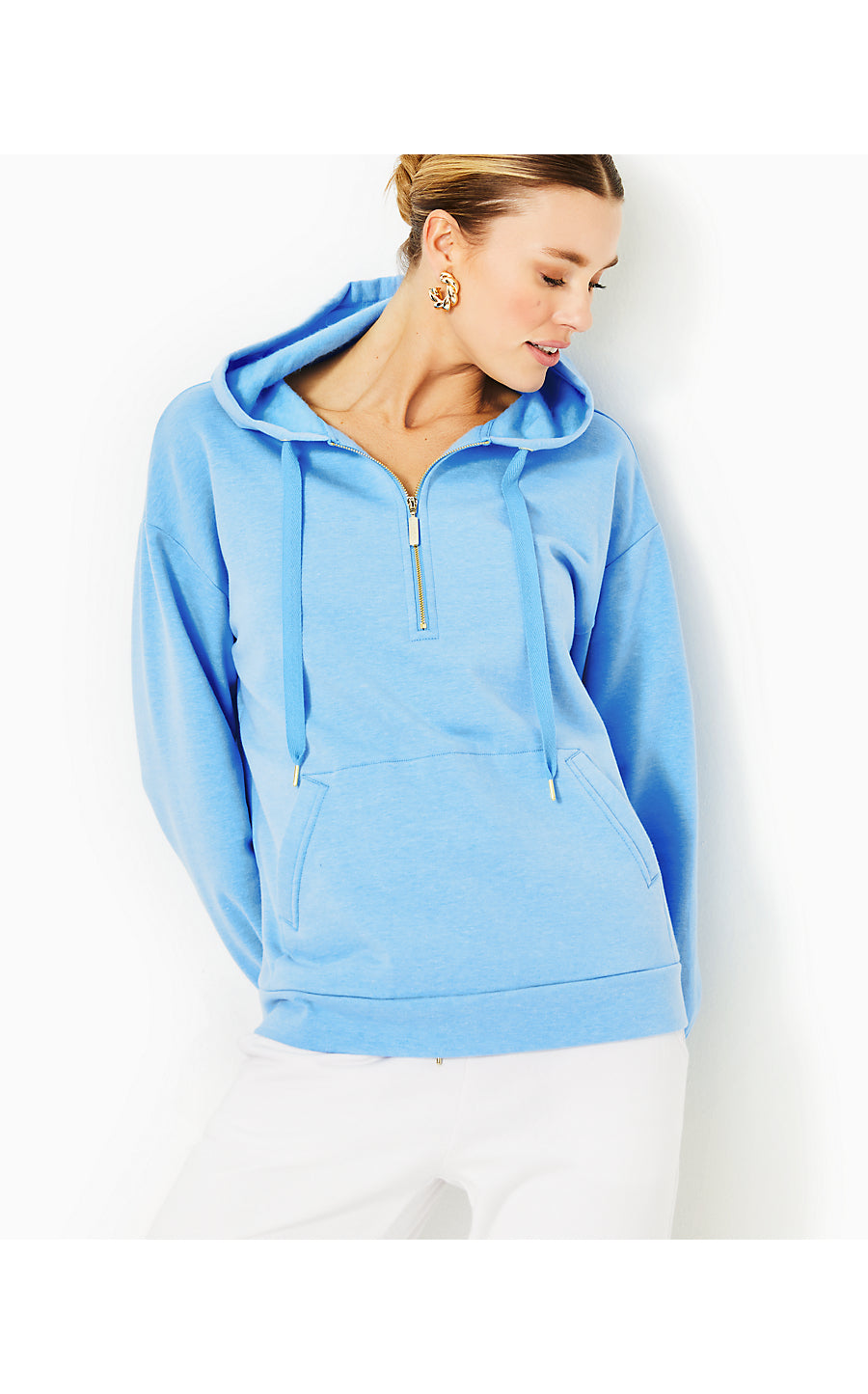 SURI LONG SLEEVE HOODIE, HEATHERED FRENCHIE BLUE