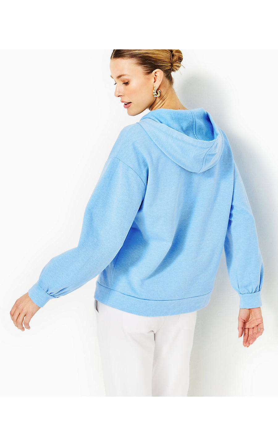 SURI LONG SLEEVE HOODIE, HEATHERED FRENCHIE BLUE
