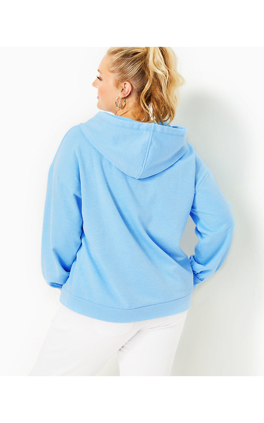 SURI LONG SLEEVE HOODIE, HEATHERED FRENCHIE BLUE