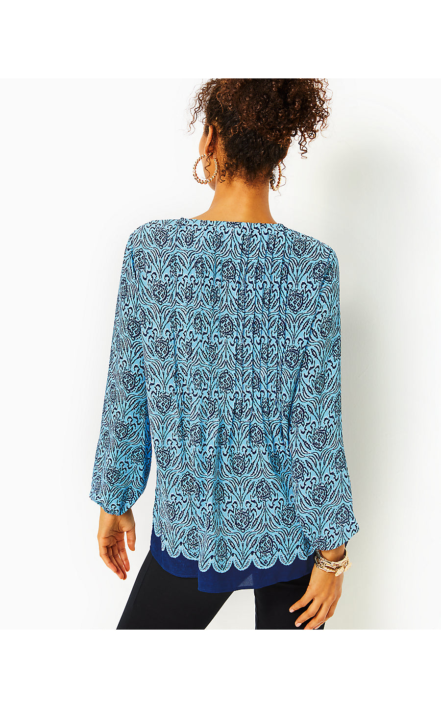MARILINA LONG SLEEVE TUNIC, BON BON BLUE GO YOUR OWN WAVE ENGINEERED TUNIC