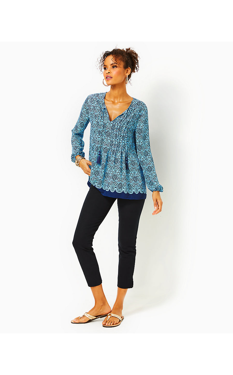 MARILINA LONG SLEEVE TUNIC, BON BON BLUE GO YOUR OWN WAVE ENGINEERED TUNIC