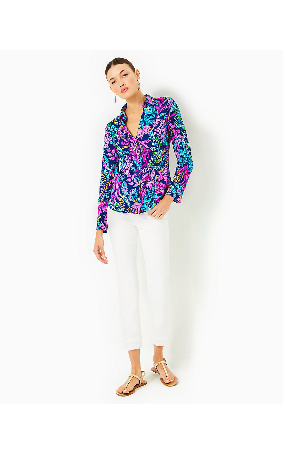 MARLENA UPF 50+ BUTTON DOWN, AEGEAN NAVY CALYPSO COAST