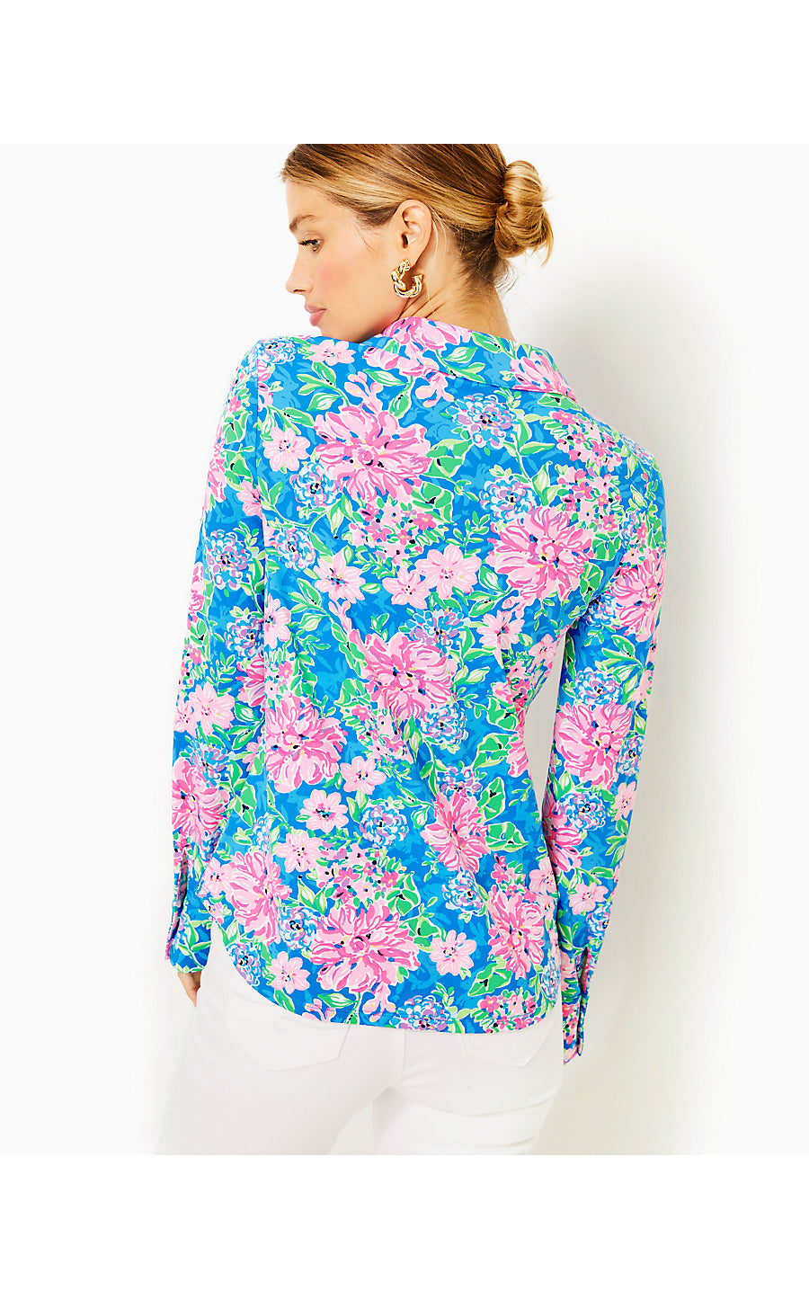 MARLENA UPF 50+ BUTTON DOWN, MULTI SPRING IN YOUR STEP