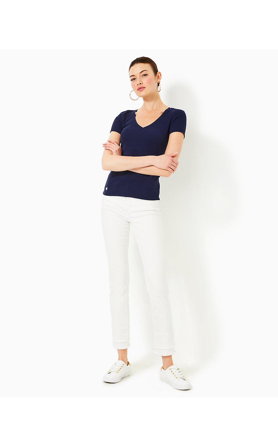 HALEE V-NECK TOP, TRUE NAVY