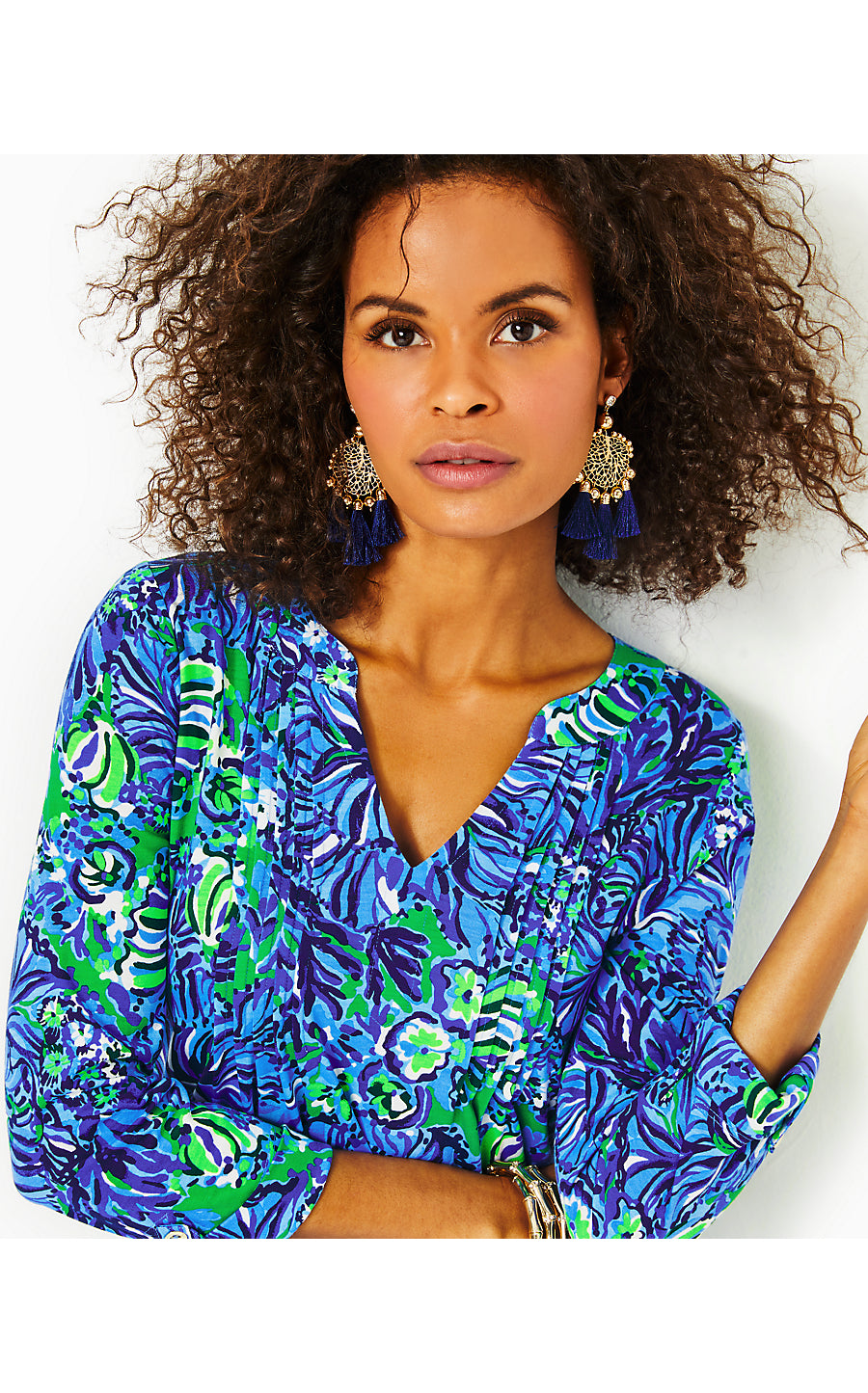 FAIRFAX 3/4 SLEEVE DRESS, ABACO BLUE IN TURTLE AWE