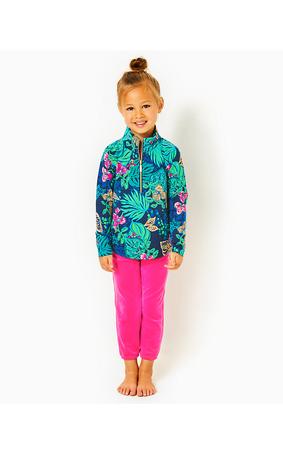 MINI MALLIE VELOUR PANT, PINK PALMS