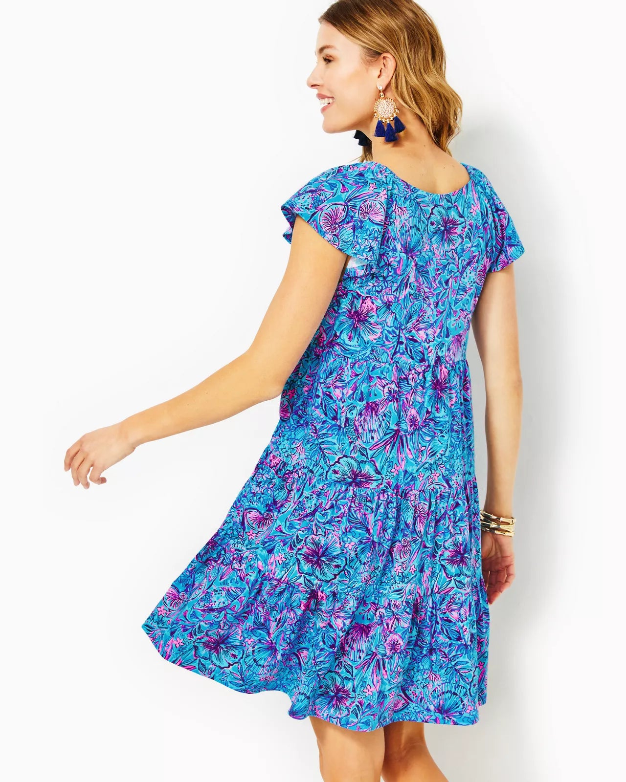 KAWAI FLUTTER SLEEVE DRES, BREAKWATER BLUE SHELLS N BELLS