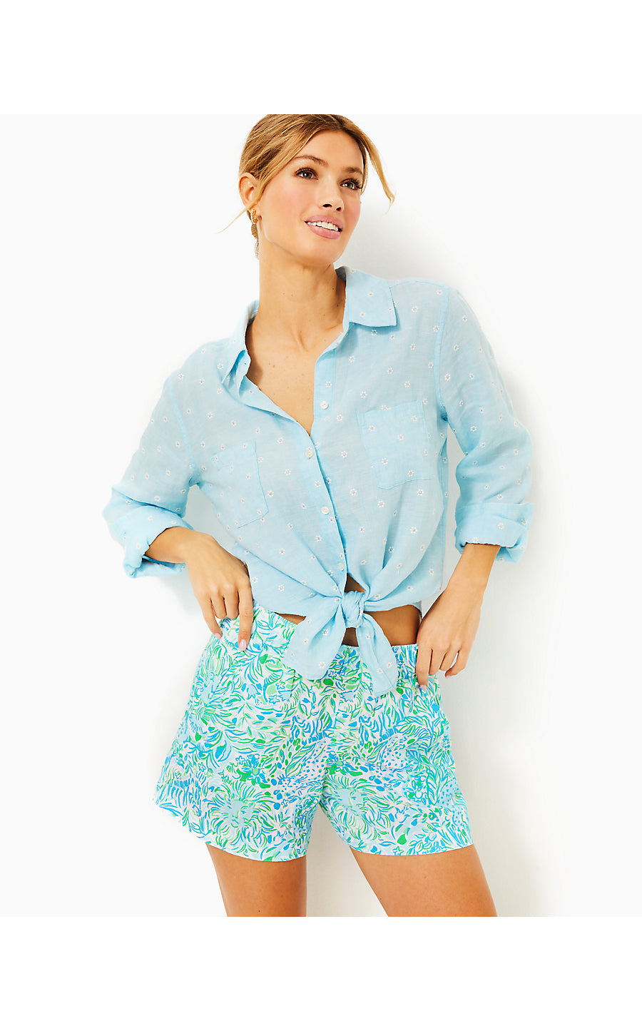 LILO LINEN SHORT, HYDRA BLUE DANDY LIONS