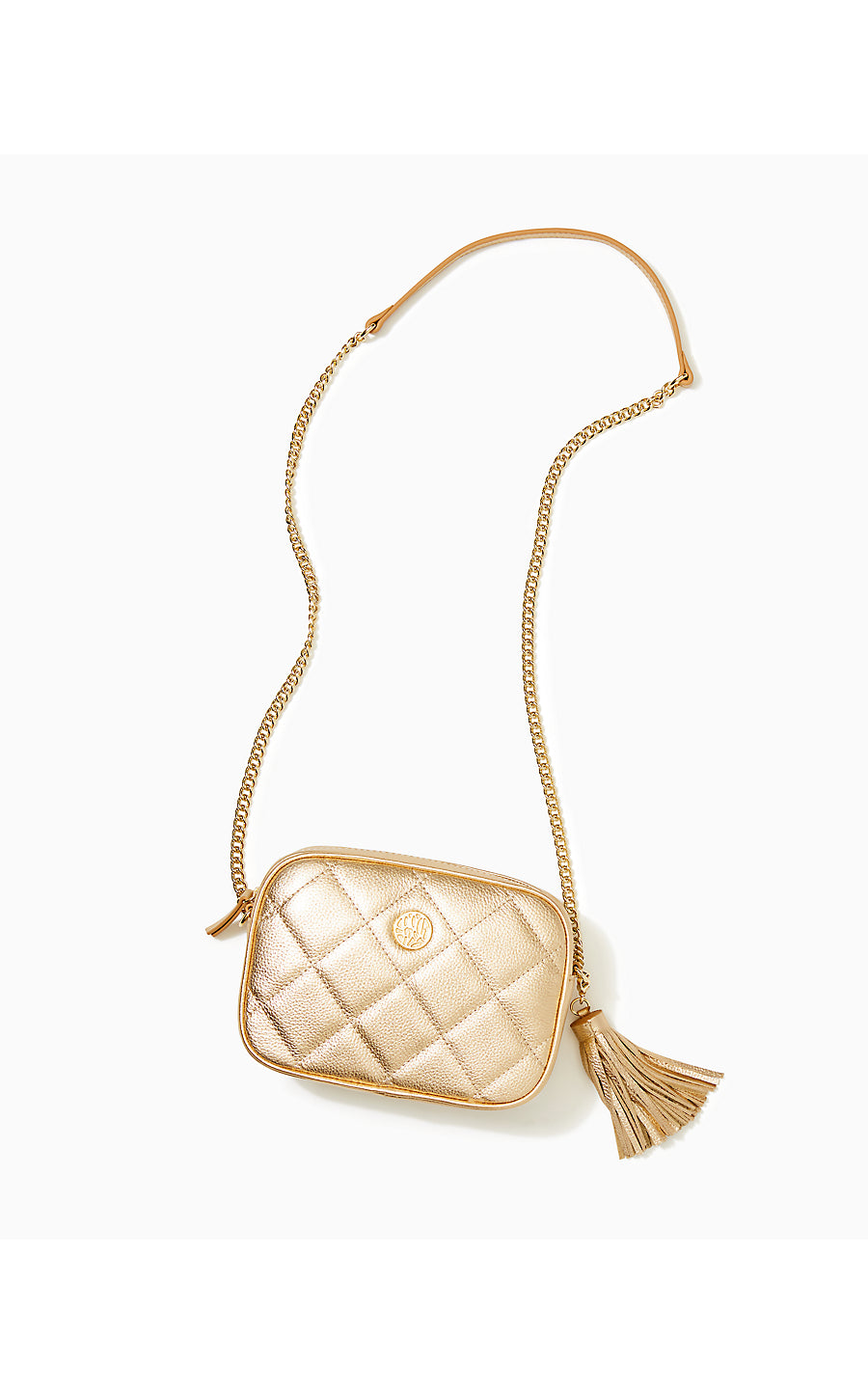 QUILTED LEATHER DESSA CROSS-BODY, GOLD METALLIC