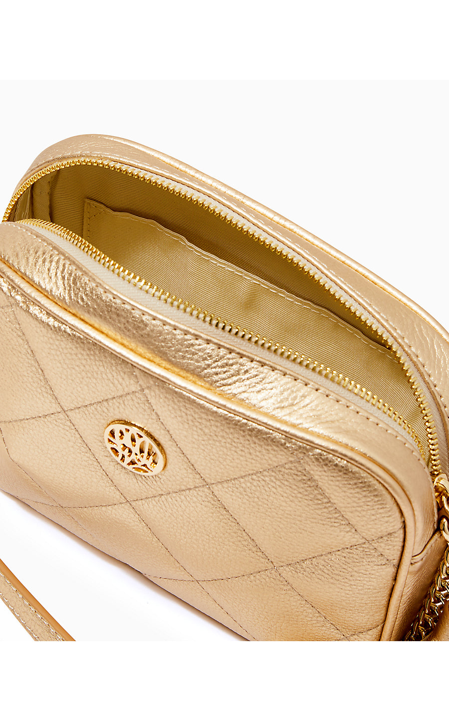 QUILTED LEATHER DESSA CROSS-BODY, GOLD METALLIC