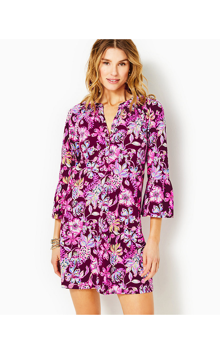 NORRIS 3/4 SLEEVE DRESS, AMARENA CHERRY TROPICAL WITH A TWIST