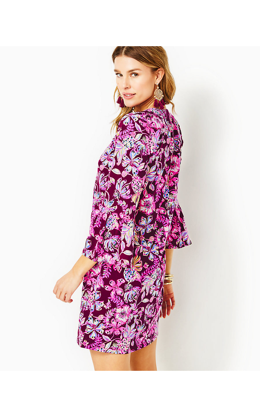NORRIS 3/4 SLEEVE DRESS, AMARENA CHERRY TROPICAL WITH A TWIST