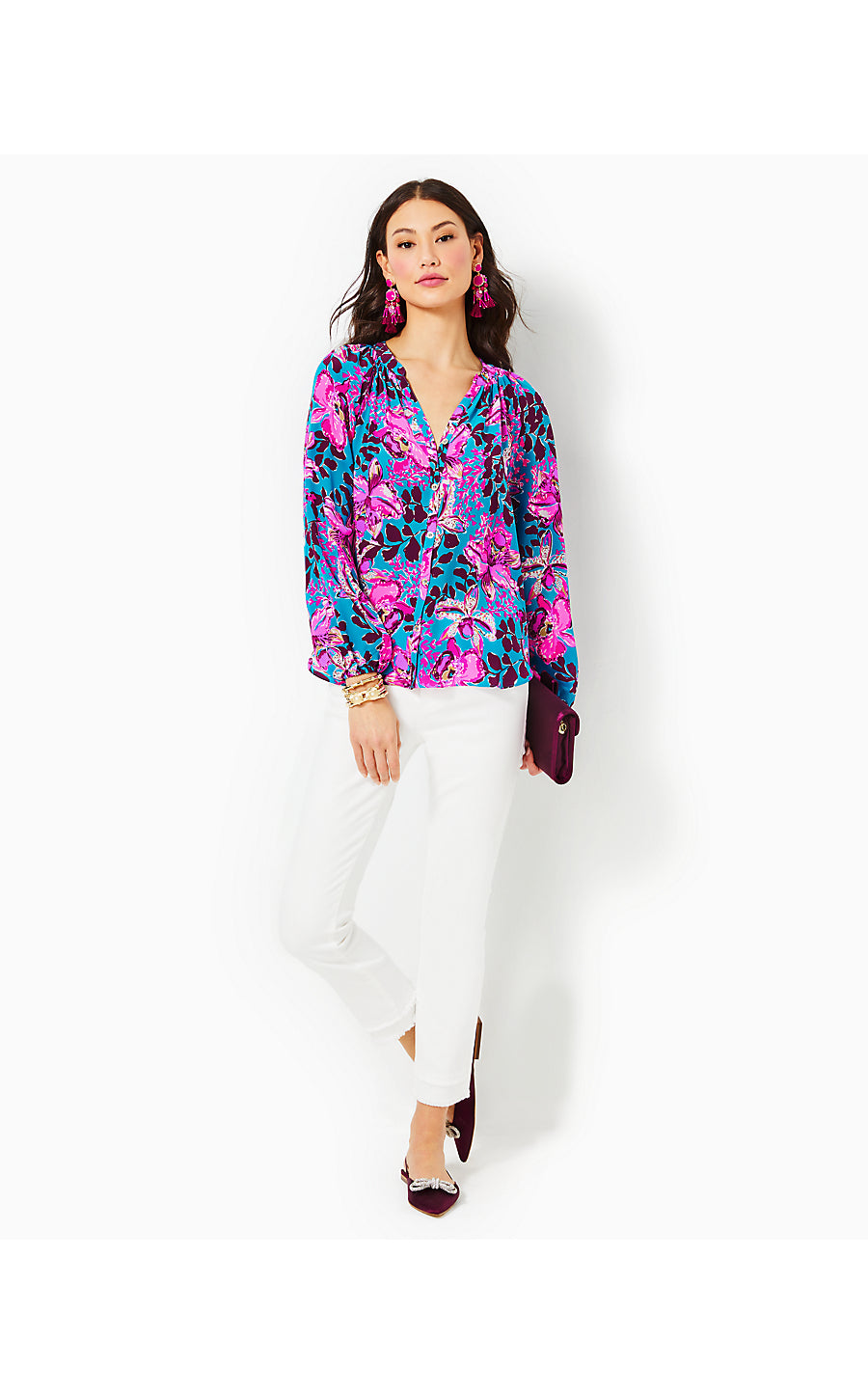 SAIGE LONG SLEEVE SILK TO, BLUE RHAPSODY ORCHID YOU NOT