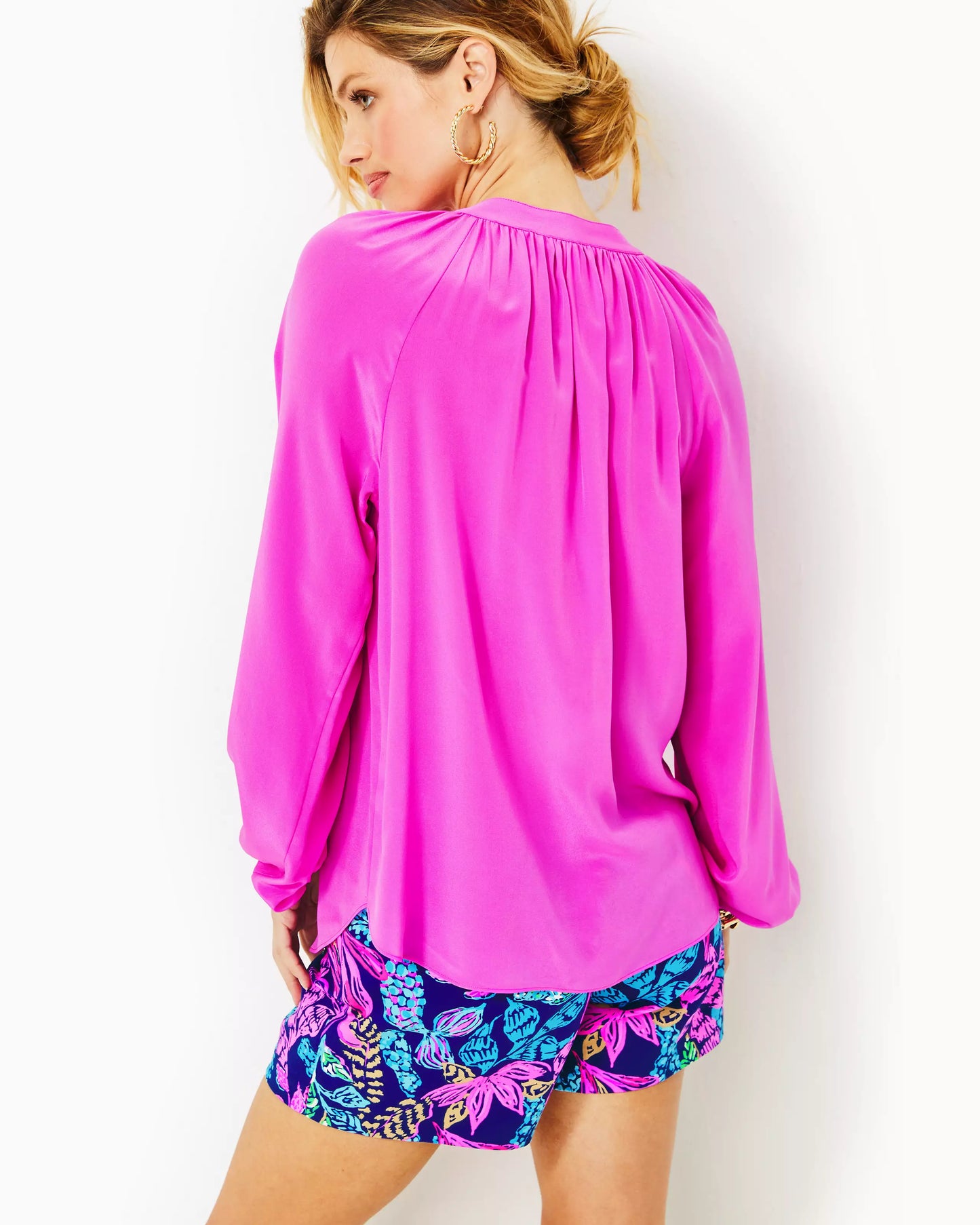 SAIGE LONG SLEEVE SILK TOP, ORCHID OASIS