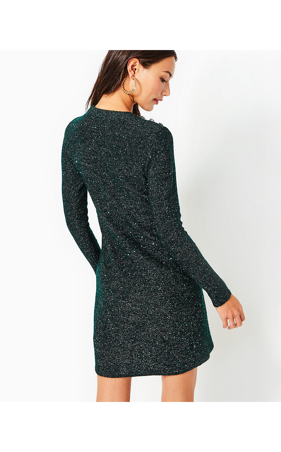 MORGEN SEQUIN SWEATER DRESS, EVERGREEN METALLIC