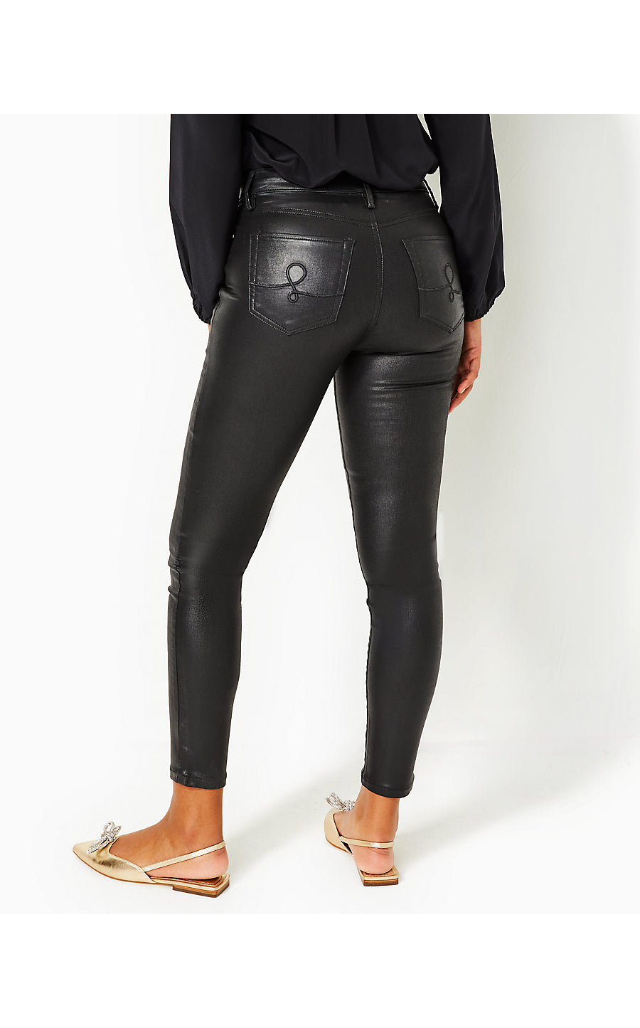 EAGAN HIGH RISE STRETCH COATED DENIM, BLACK