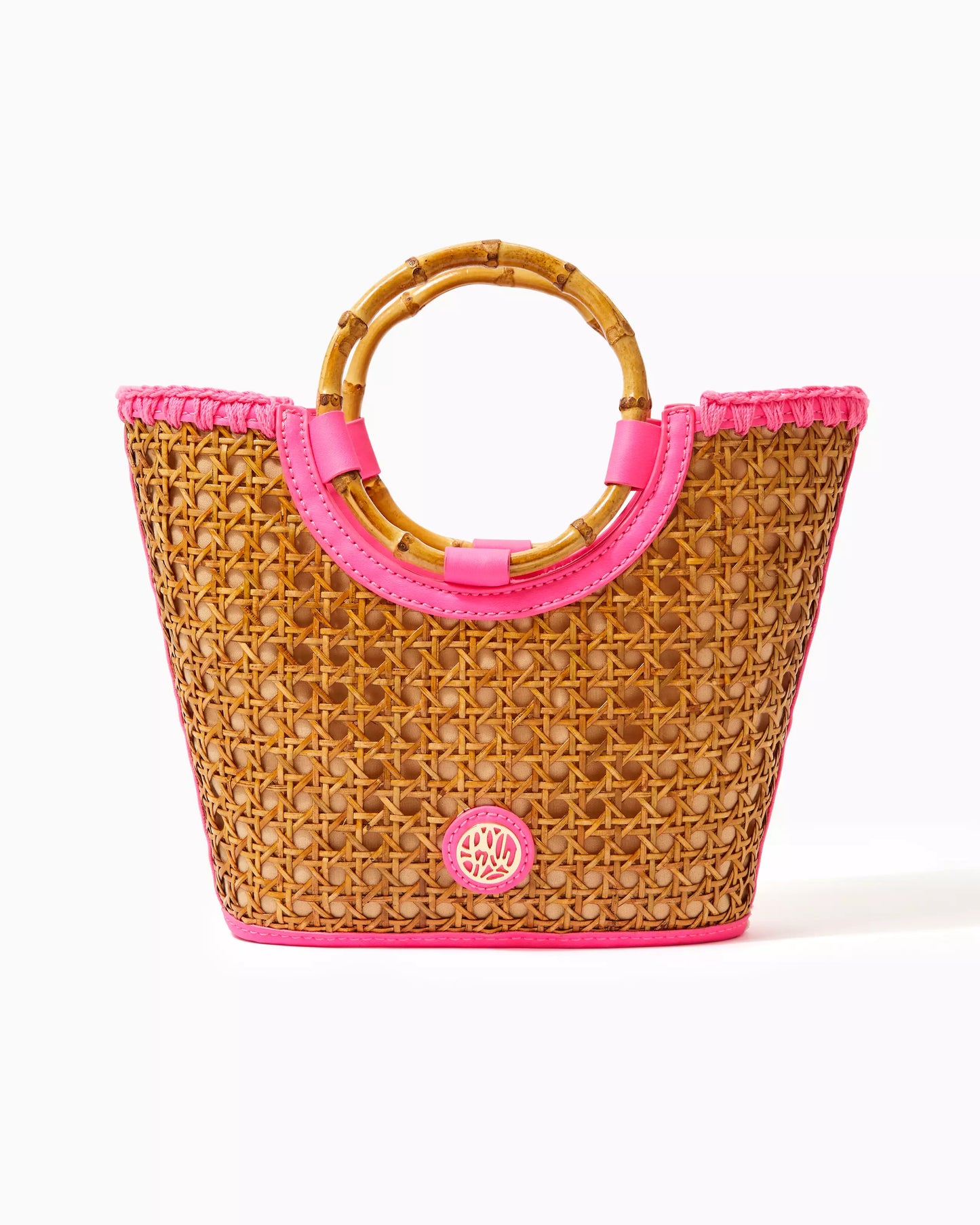 MINI GROTTO CANE TOTE, NATURAL X AURA PINK