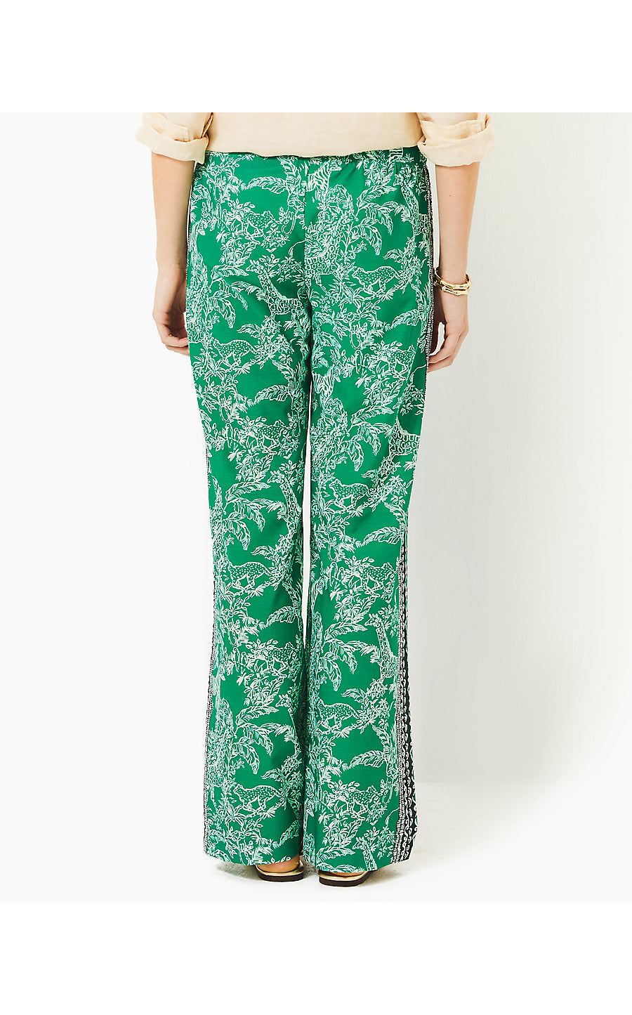 BAL HARBOUR PALAZZO, FIDDLE LEAF GREEN SAFARI PARTY ENGINEERED PANT