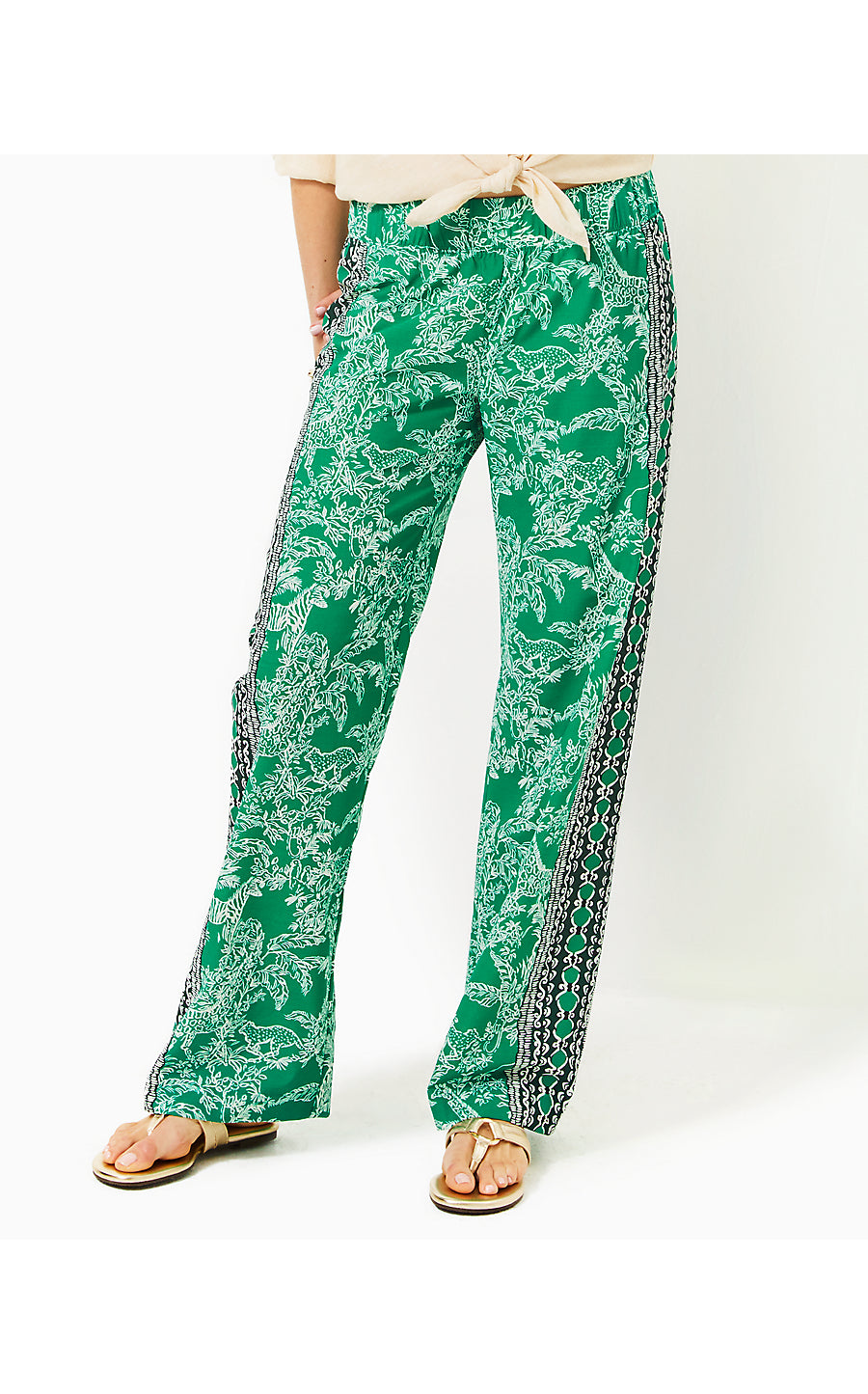 BAL HARBOUR PALAZZO, FIDDLE LEAF GREEN SAFARI PARTY ENGINEERED PANT