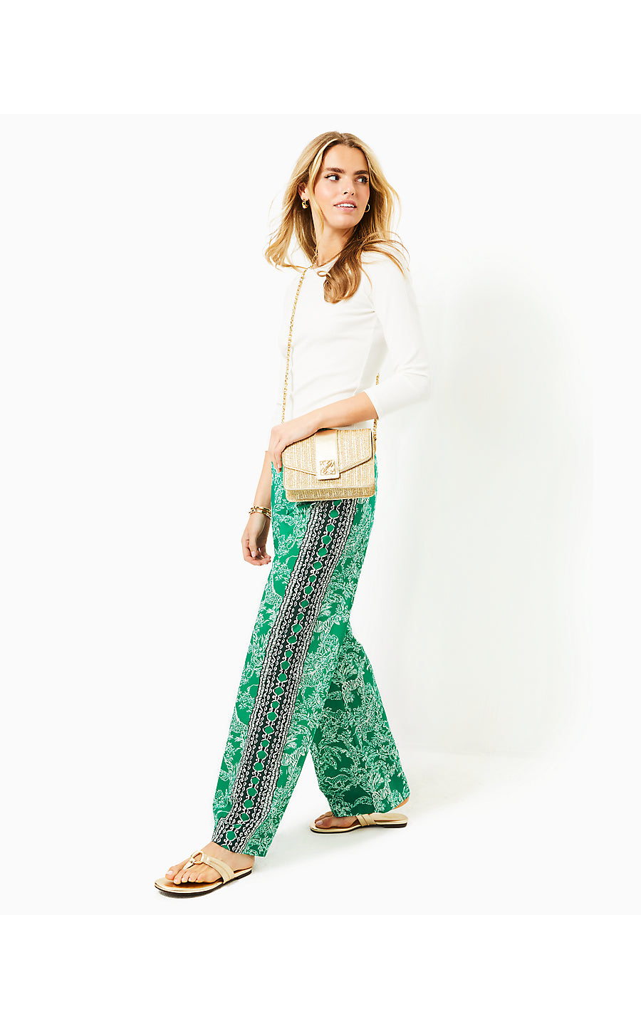 BAL HARBOUR PALAZZO, FIDDLE LEAF GREEN SAFARI PARTY ENGINEERED PANT