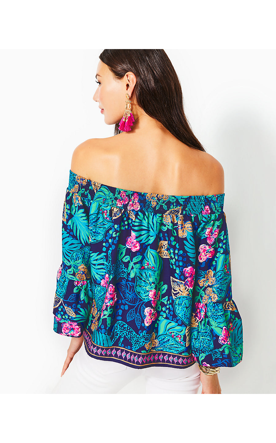 KAORI 3/4 SLEEVE OFF THE, LOW TIDE NAVY LIFE OF THE PARTY ENGINEERED WOVEN TOP