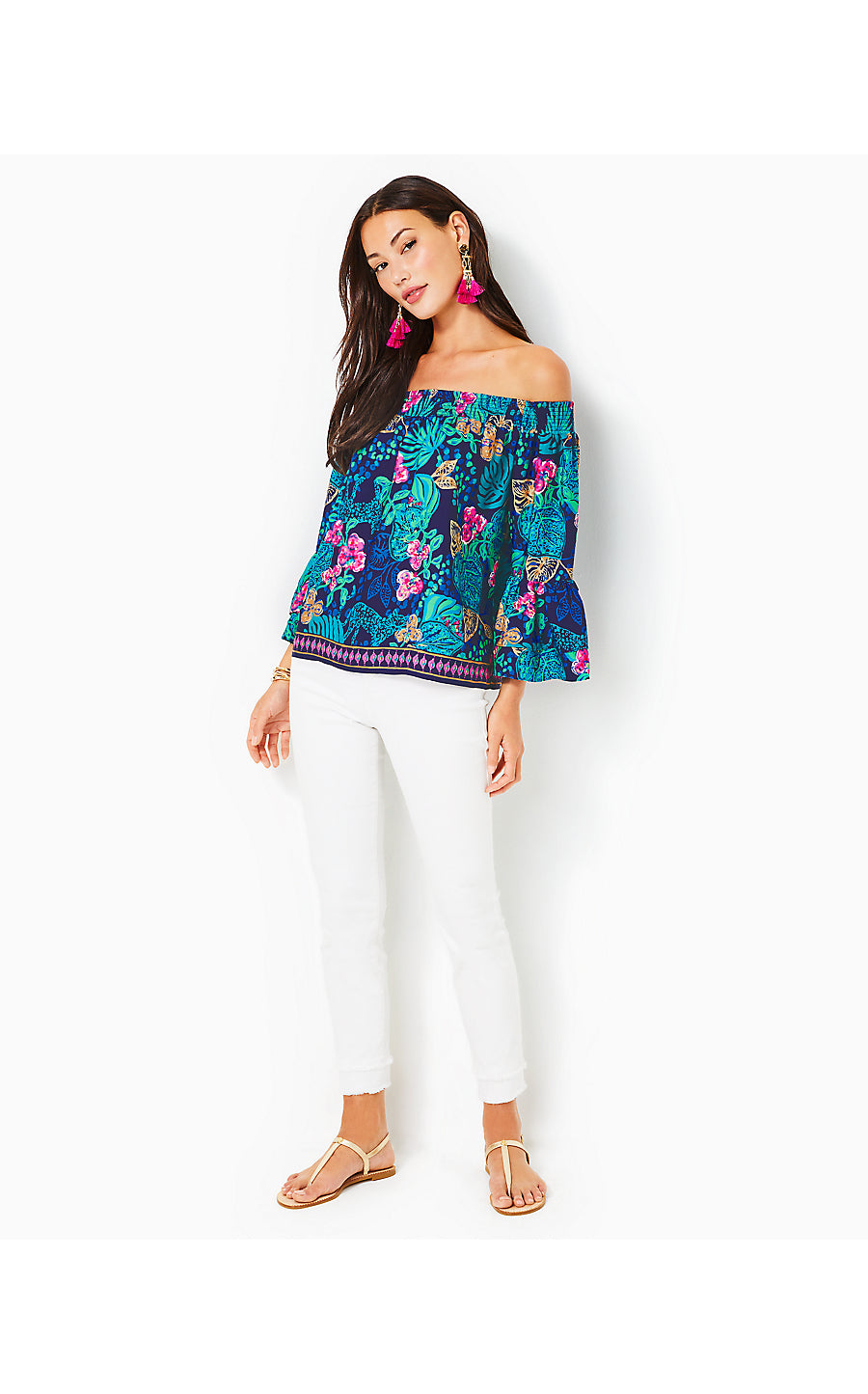 KAORI 3/4 SLEEVE OFF THE, LOW TIDE NAVY LIFE OF THE PARTY ENGINEERED WOVEN TOP