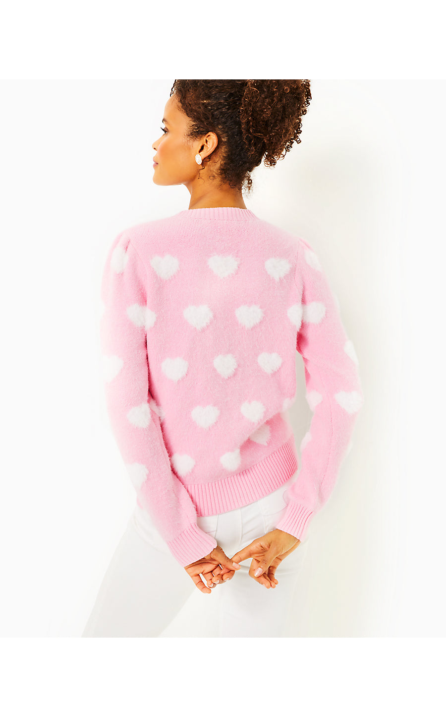 KEANE CARDIGAN, PEONY PINK HEARTS JACQUARD