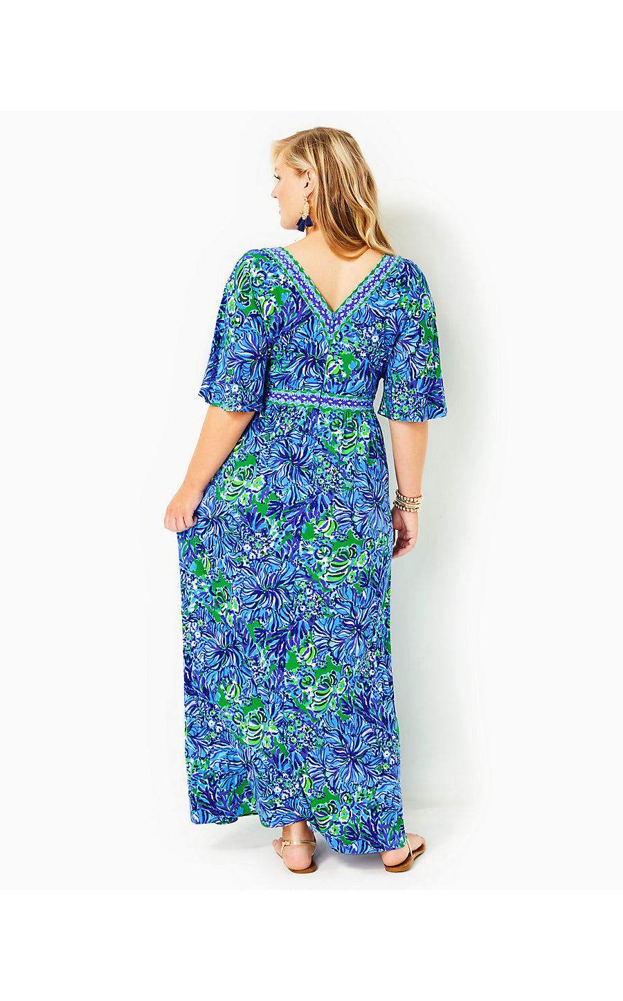 ADDISON ELBOW SLEEVE MAXI, ABACO BLUE IN TURTLE AWE ENGINEERED MAXI DRESS